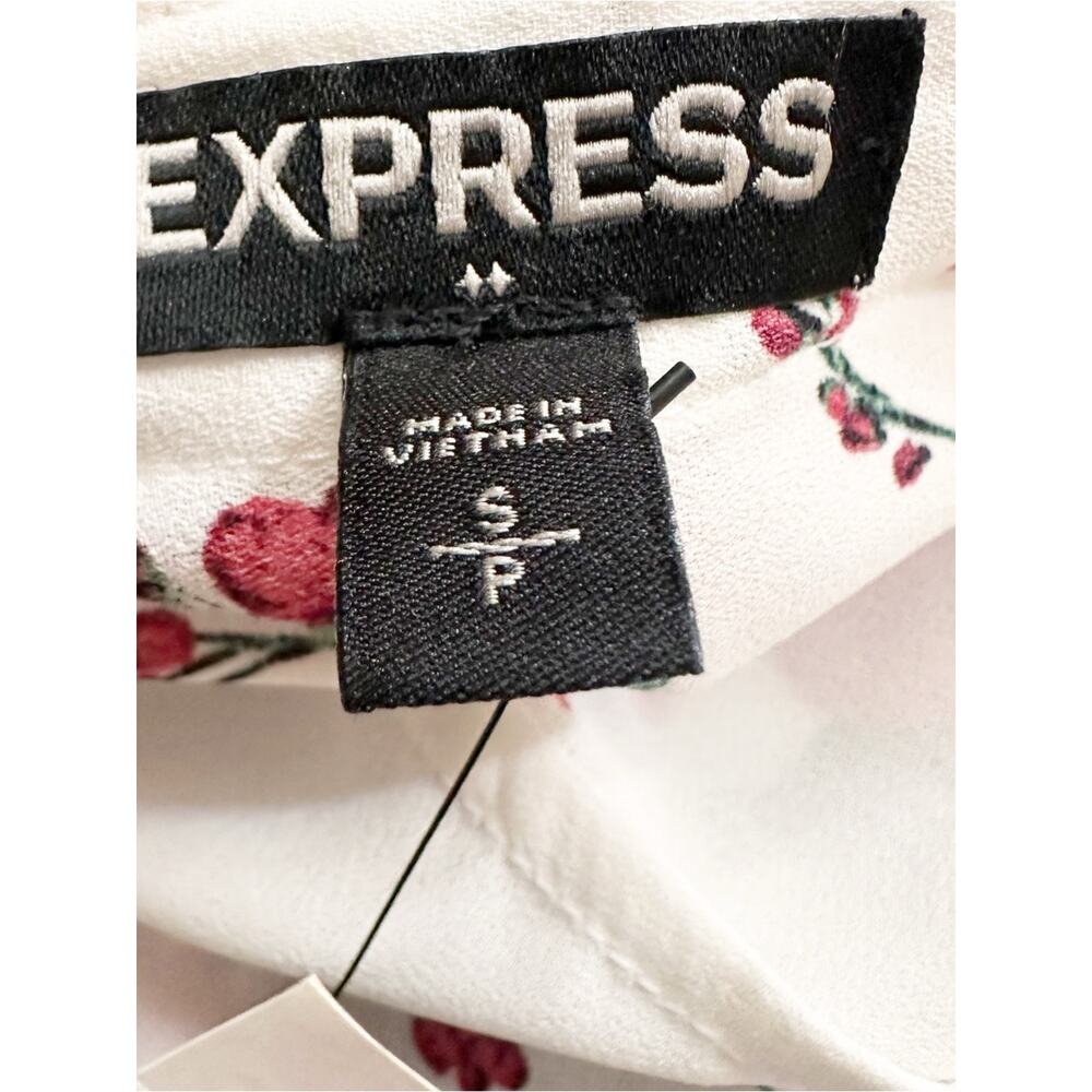 Express White Floral Zip Front Top NWT SMALL Roll Tab Sleeve Business Casual - Picture 6 of 12